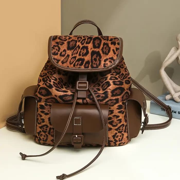 Sac à dos rétro imprimé léopard pour femmes