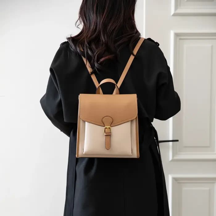 Sac à dos en cuir bicolore pour femme