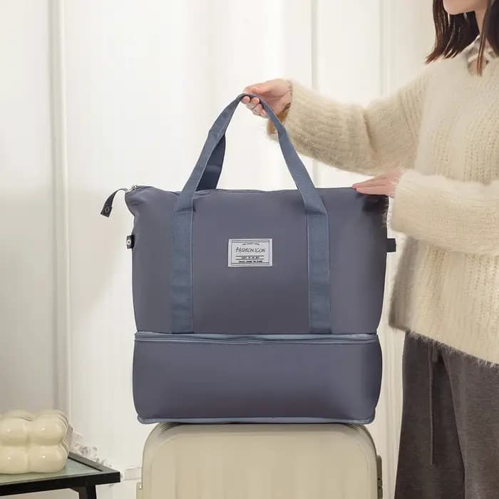 Sac de voyage double couche pliable et à la mode promotionnel ; Sac à main multifonctionnel organisa