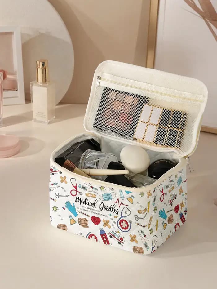 1 pièce, cosmétiques de voyage portables avec motifs de fournitures médicales