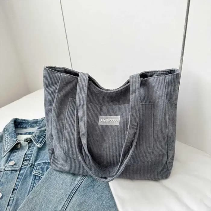 Sac à bandoulière De grande capacité sac fourre-tout en velours côtelé tendance sac à main pour dames De couleur unie
