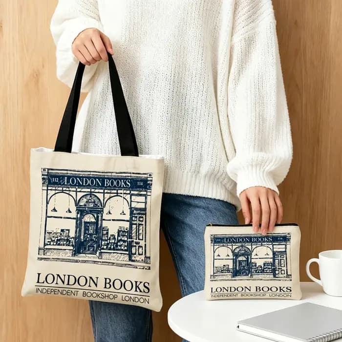 Sac fourre-tout chic et décontracté avec imprimé livres de Londres