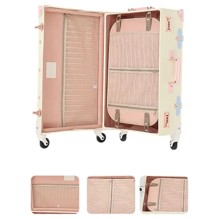 Bagage rétro mignon rose boîtier de chariot Vintage en cuir PU roue rotative silencieuse 20 pouces valise de cabine de