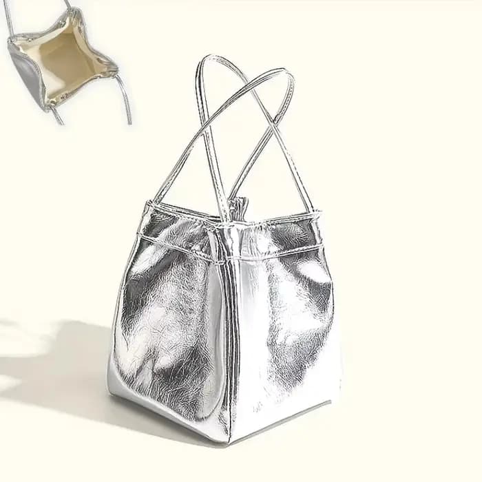 Sac seau mini scintillant argenté