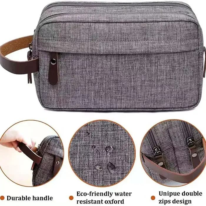 Sac à cosmétiques en toile décontracté avec poignée en cuir