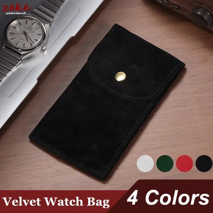 Sac de montre en velours vert bleu gris rouge noir