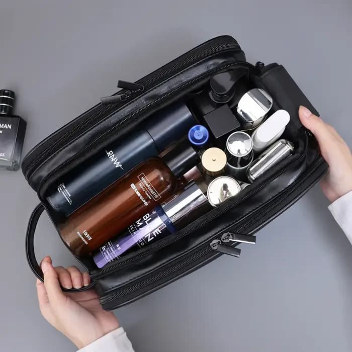 Trousse de toilette multi-poches en PU pour femmes et hommes