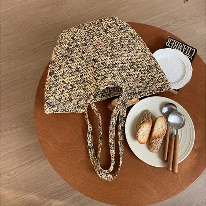 Sac à bandoulière en paille tressé fait main grande capacité pour femme – Collection été – Sacs de plage et cabas tendance