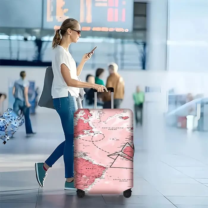 1 housse de bagage imprimée avec la carte du monde pour bagages de 18 à 32 pouces ; accessoires de v