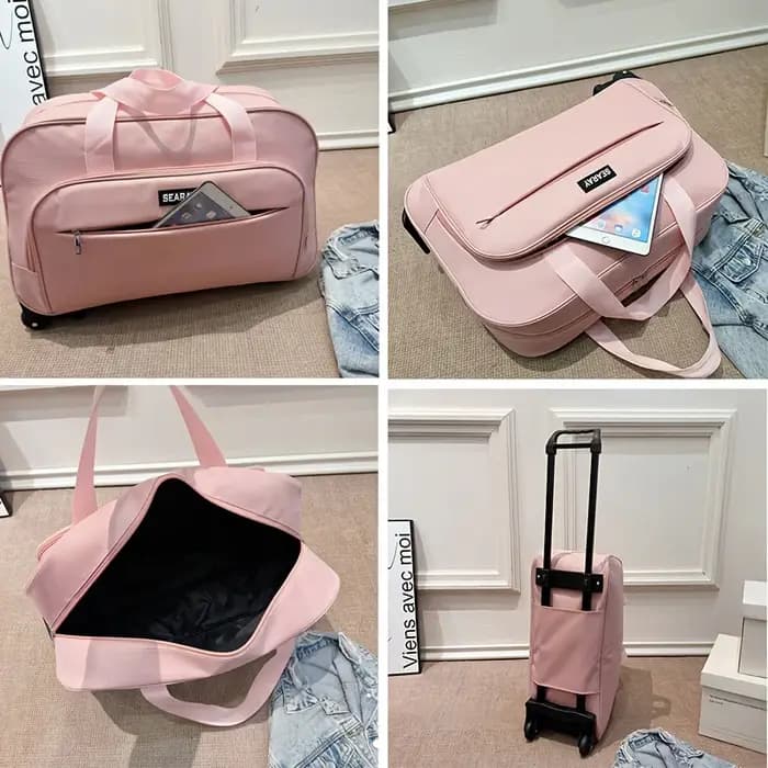 Sac de voyage avec poignée et roulettes, bagage pliable de grande capacité, adapté aux voyages, aux vacances et aux trajets quotidiens.