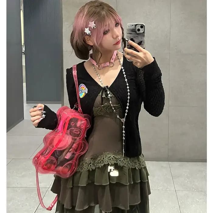 Mini sac à dos transparent en forme d'ours pour femme