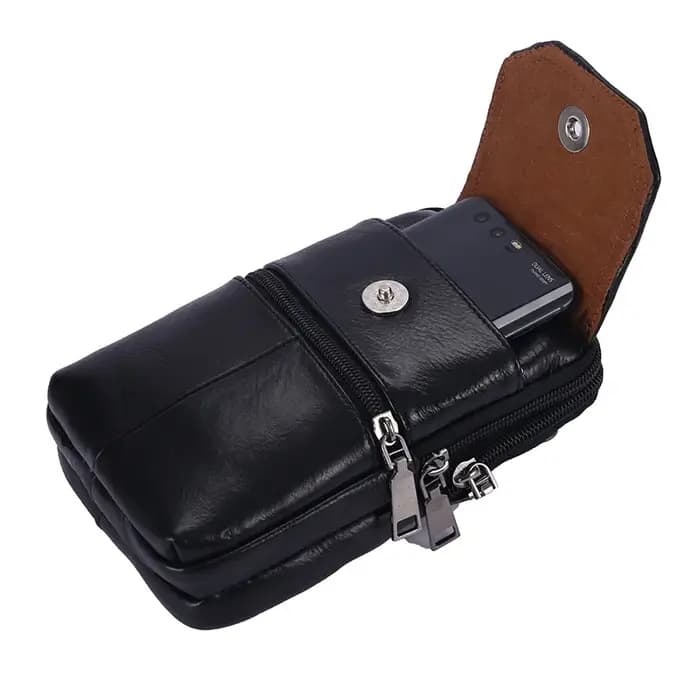 Sac messager pour homme en cuir véritable - Poche pour téléphone portable