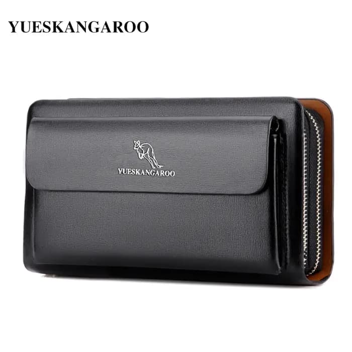 KANGAROO marque hommes pochette mode cuir Long sac à main Double fermeture éclair portefeuille d'affaires noir marron mâle décontracté sac pratique