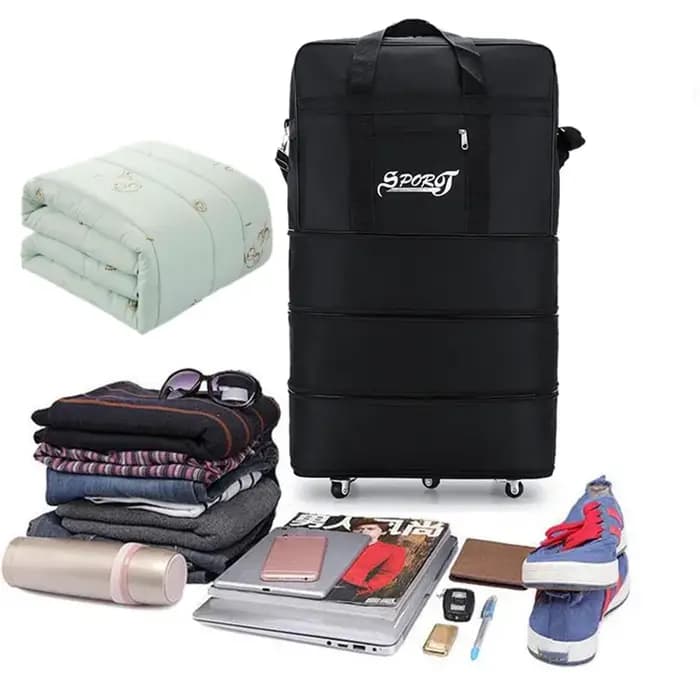 Pack de voyage roues pour femmes hommes extensible pliable chariot bagages polyvalent valise noire