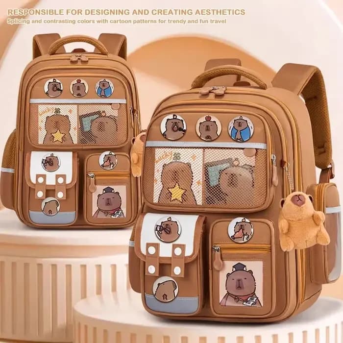 Capybara sac d'école sac à dos étanche grande capacité soulager la charge protégeant la colonne vertébrale larges sangles sac à dos pour les étudiants cadeau