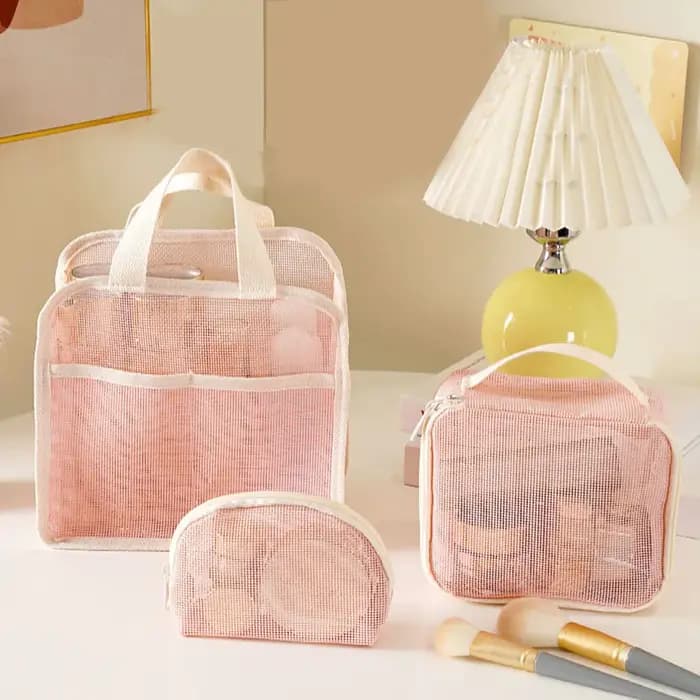 Grand sac de maquillage en maille pour femmes