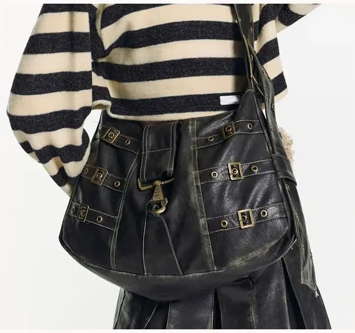 JIAERDI Vintage Rivet noir sac à main femmes Y2k Grunge cuir Chic grande capacité sac fourre-tout femme rétro décontracté sac à bandoulière Bolso