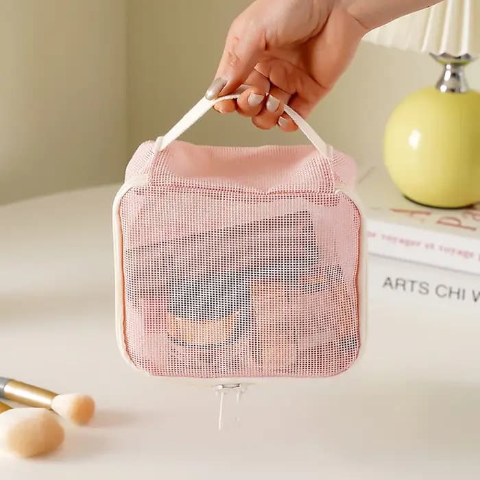 Grand sac de maquillage en maille pour femmes