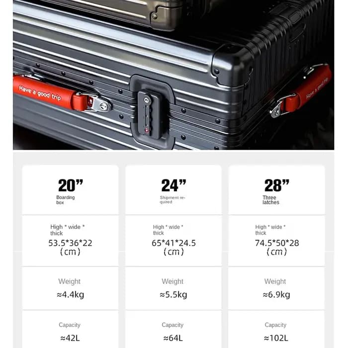 Nouveau bagage tout en alliage de magnésium 100% valise à main de grande capacité de 28 pouces taille de cabine de 20