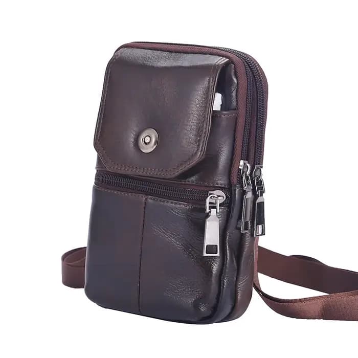 Sac messager pour homme en cuir véritable - Poche pour téléphone portable, portefeuille, petit sac d
