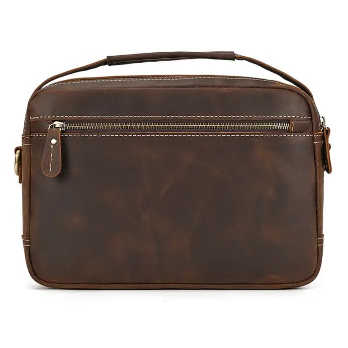 Grand sac à bandoulière en cuir véritable pour hommes