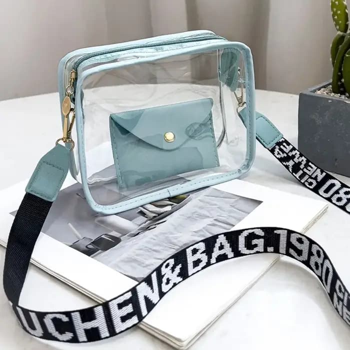 Sac à bandoulière Transparent pour femmes, couleur bonbon, lettre, sac à bandoulière mode, sac de gelée Transparent en PVC, petit sac carré