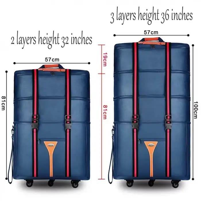 Valise à roulettes en tissu Oxford grande capacité 32-36 pouces pour les études à l'étranger et les déménagements, sac de voyage pliable à roulettes