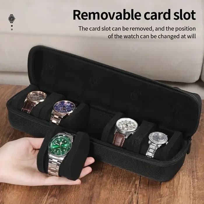 Étui de voyage pour montre à 5 fentes, organisateur de rangement de protection à coque rigide Durable avec oreiller en mousse souple et poignée ergonomique