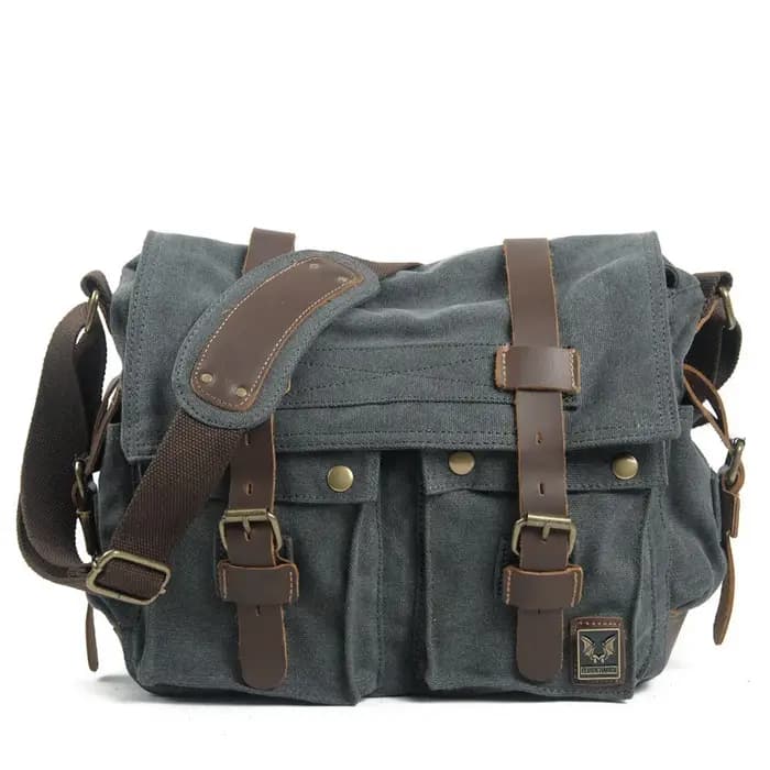 Sac messager unisexe en toile et cuir