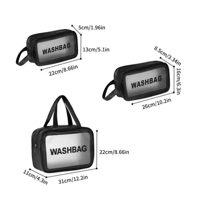 Sac de maquillage et de toilette trois pièces Transparent en Pu