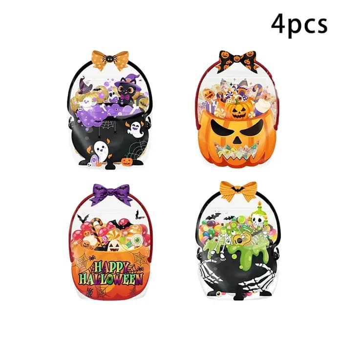 Sacs à bonbons d'Halloween auto-adhésifs (4/8/12 pièces) – Adorables motifs fantômes et citrouilles