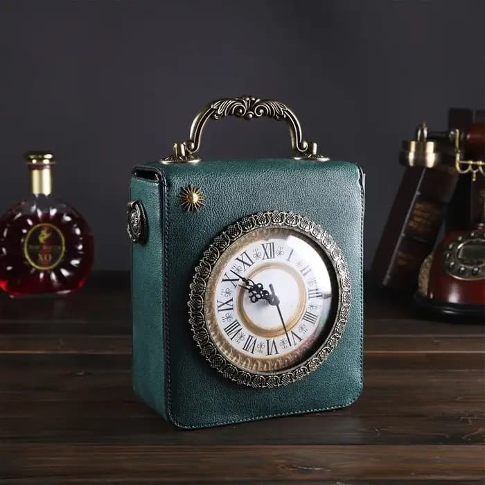 Le nouveau sac créatif pour femme est un sac à bandoulière rétro à main avec une véritable horloge et un petit sac carré brodé