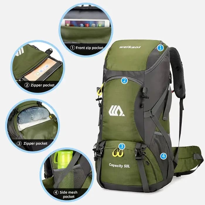 Sac à dos de voyage grand format 50L pour homme, sac à bandoulière imperméable, sac de sport, sac de
