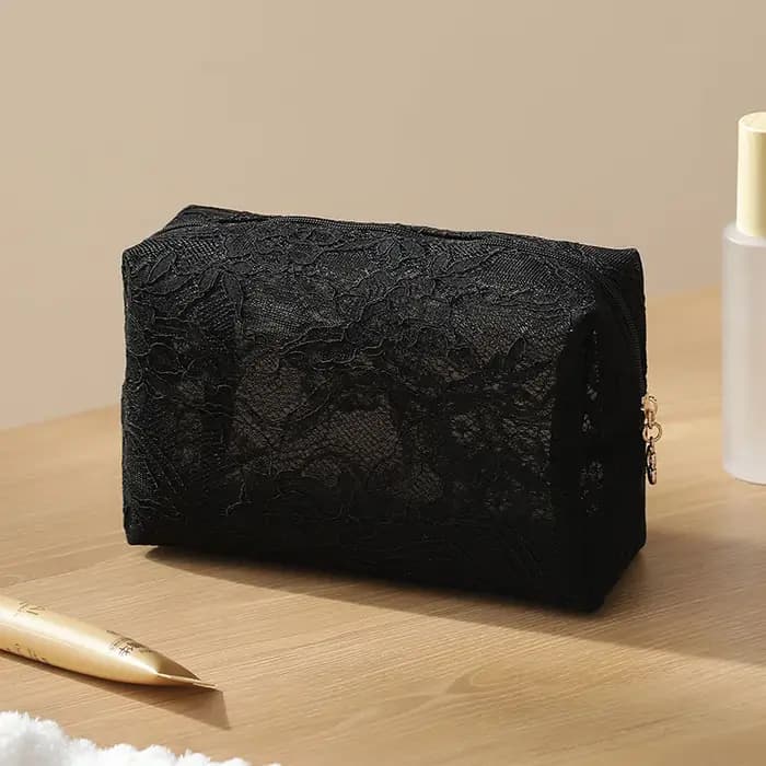 Sac de maquillage pour femmes en dentelle et maille, grande capacité, organiseur de cosmétiques et d