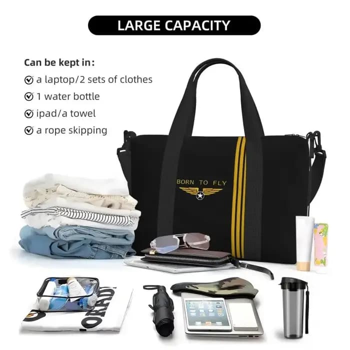 Sac de voyage personnalisé « Born To Fly » pour pilote de vol, sac de sport léger et portable, sac à bandoulière pour aviateur, idéal pour le sport, la gym et le yoga.