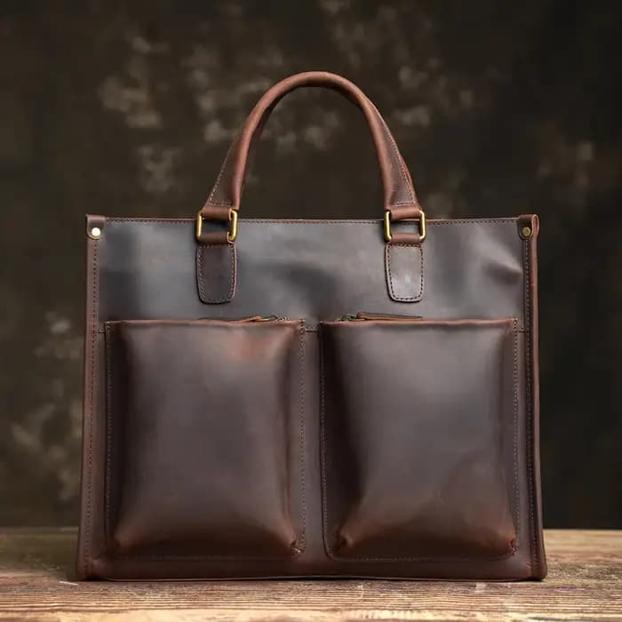 NUPUGOO – porte-documents Vintage en cuir véritable pour hommes