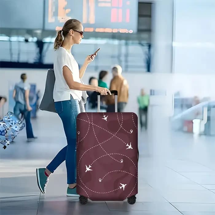 1 housse de bagage à imprimé avion de couleur marron pour bagages de 18 à 32 pouces ; accessoires de voyage anti-poussière et élastiques pour une protection efficace.