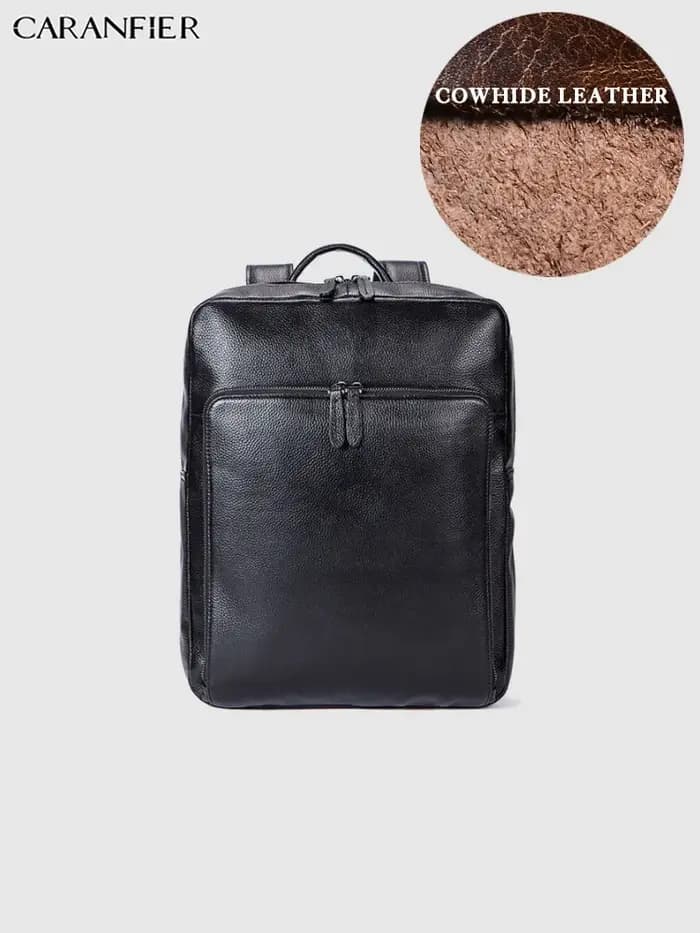 CARANFIER hommes sacs à dos véritable cuir de vachette sac à dos ordinateur portable sac d'école sac