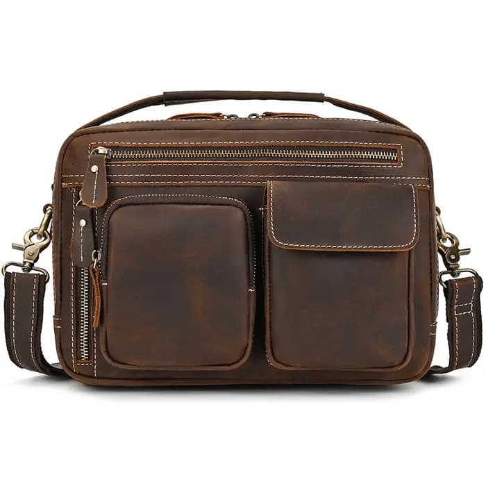 Grand sac à bandoulière en cuir véritable pour hommes