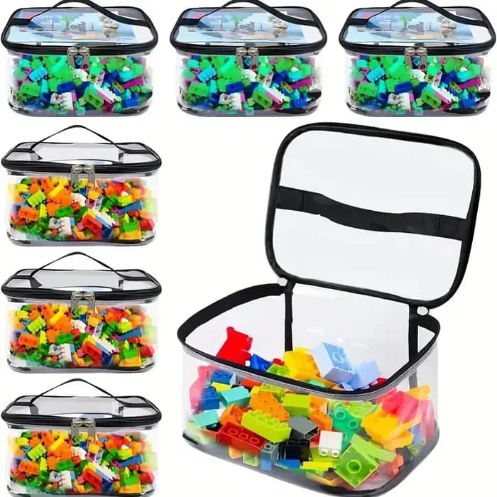 Sac de rangement de jouets à fermeture éclair en maille transparente-organisateur de blocs et de puzzle de grande