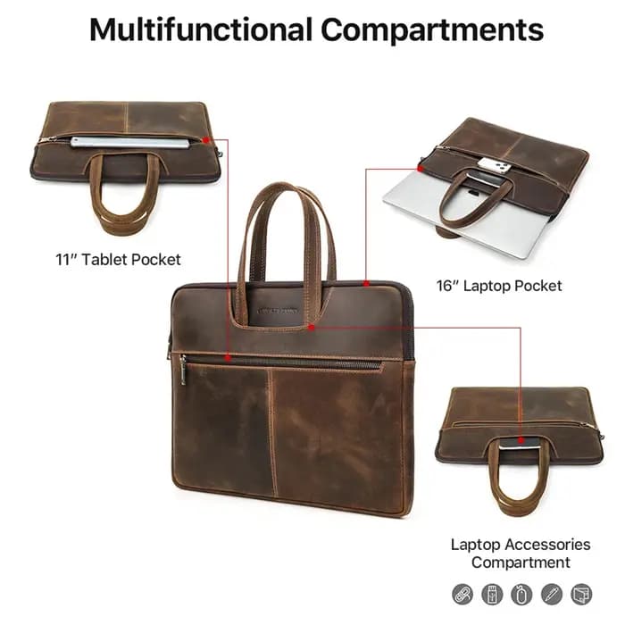 Porte-documents en cuir véritable pour hommes
