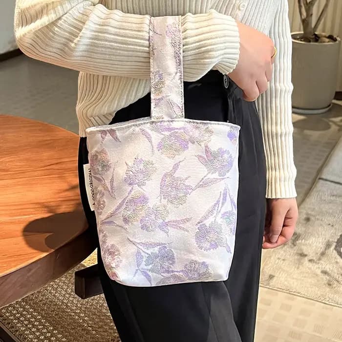 Sac fourre-tout mini en jacquard floral violet