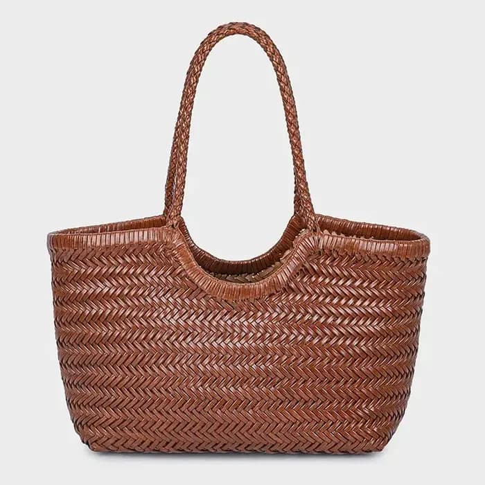 Sac fourre-tout français en cuir véritable tissé à la main