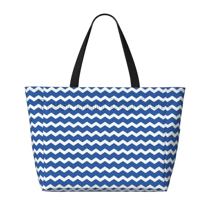 Grand sac de plage bleu rayé pour femme