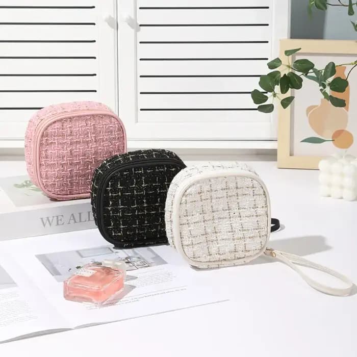 Mini trousse de maquillage tissée – Pochette cosmétique portable avec fermeture éclair, organisateur compact pour clés de rouge à lèvres, pièces de monnaie, voyage et usage quotidien