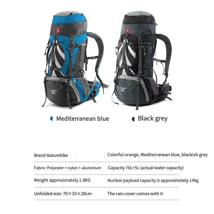 Sac à dos de randonnée Naturehike 70L grande capacité