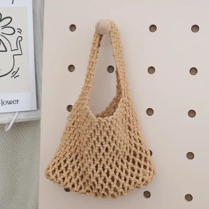 Sac fourre-tout en macramé ajouré style bohème, sac à bandoulière en corde de coton tricotée respira