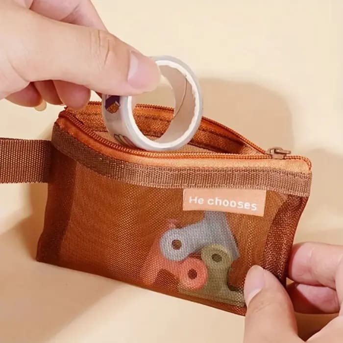 Mini sac de rangement en maille avec fermeture éclair