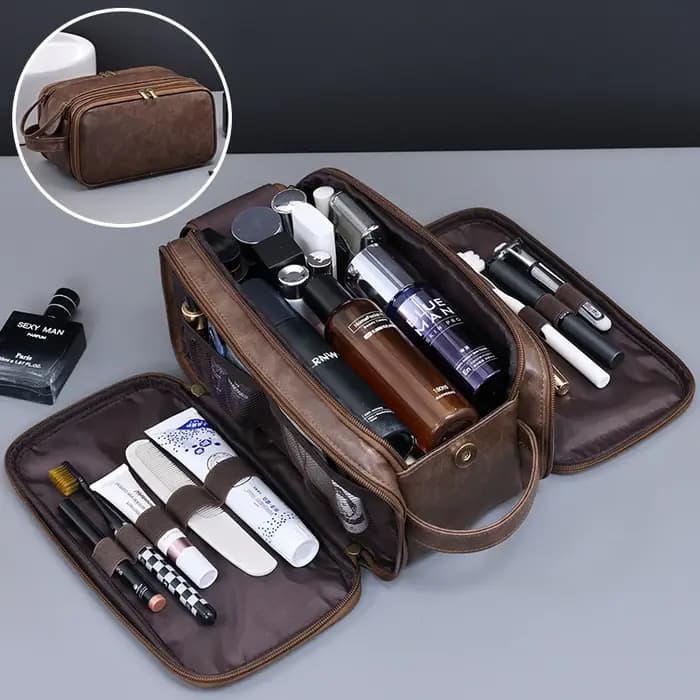 Trousse de toilette multi-poches en PU pour femmes et hommes