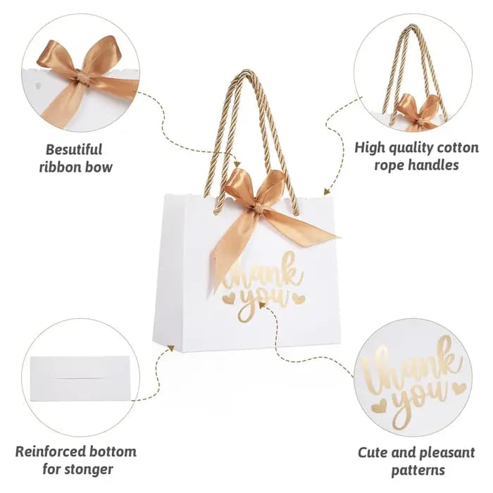 Paquet de 10 petits sacs cadeaux de remerciement avec poignées 5.5x2.48x4.75 pouces Mini